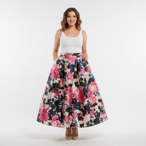 B Darlin Pink and Black Floral A-Line Skirt